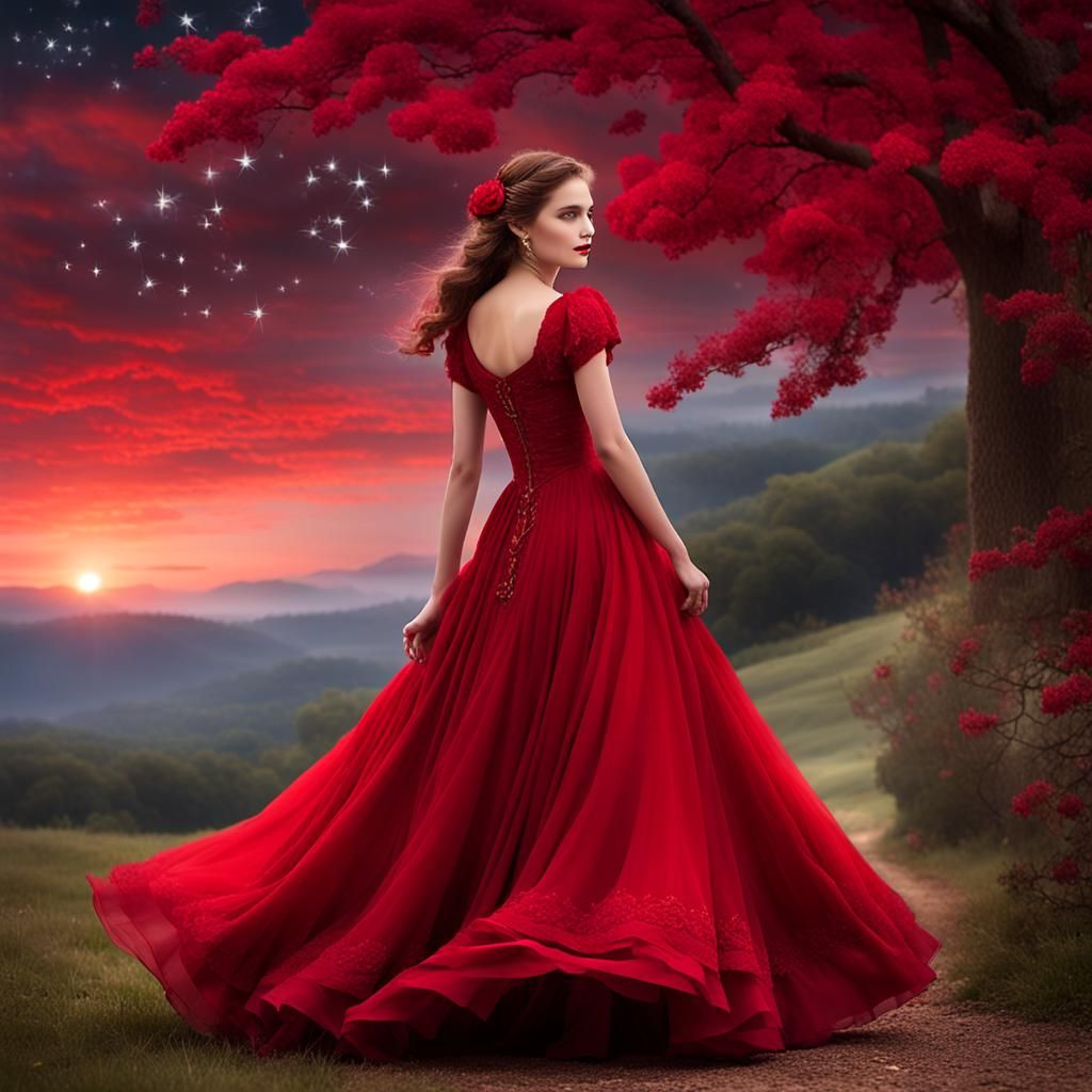 Woman in Crimson Dress: Pixar-Style 3D Art
