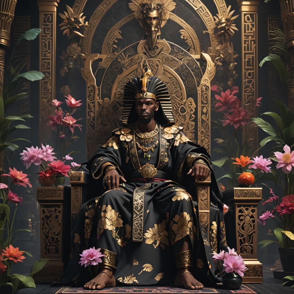 Black Pharaoh in Kimono: Detailed Fantasy Art