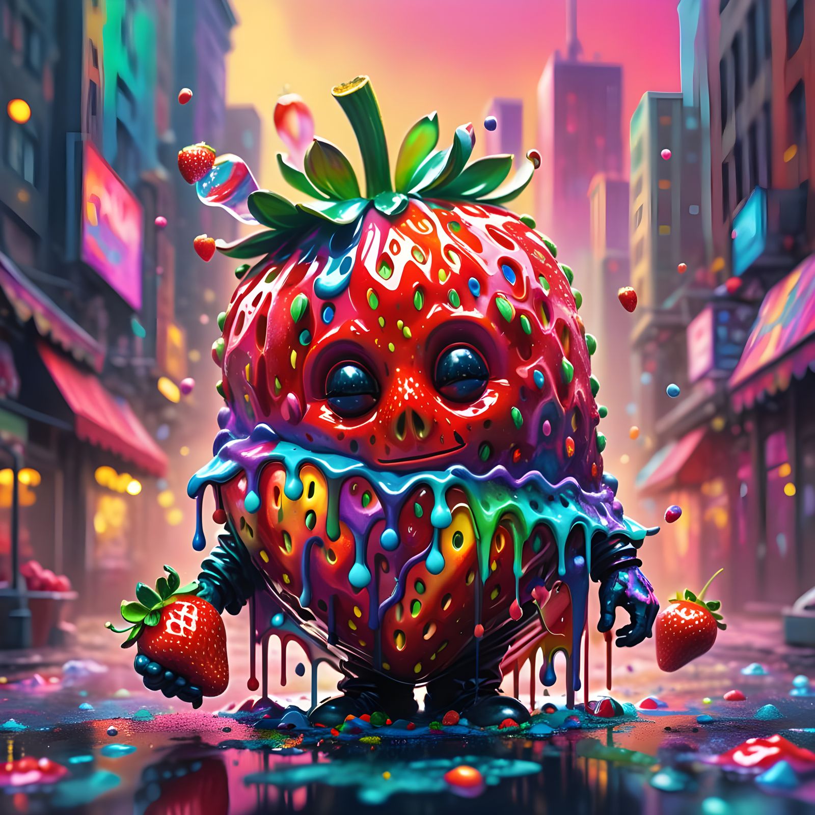 Colorful Strawberry Candyman Digital Splash Art