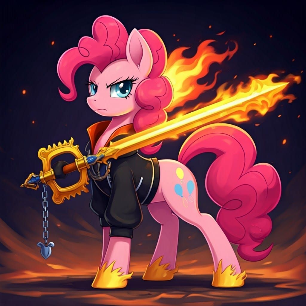 Magical Fire Pony Girl Wields Keyblade in Vibrant Anime Styl...