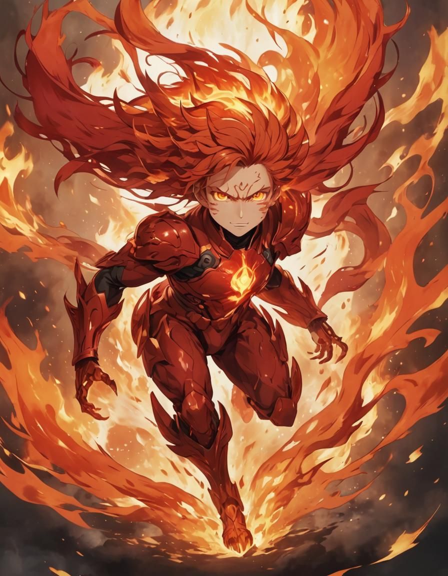 Dynamic Anime Fire Elemental with Flame Hair