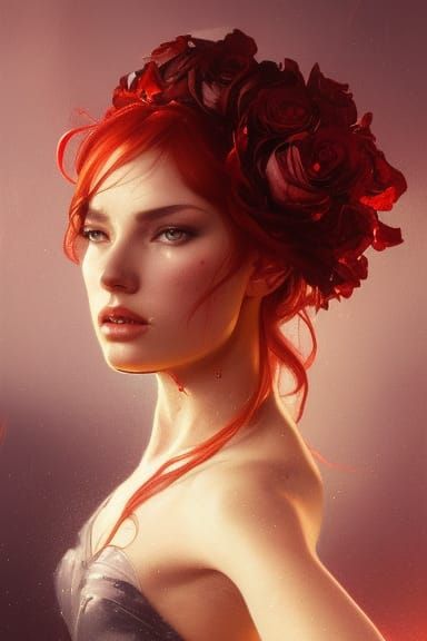 Red Queen Portrait with Roses and Gold