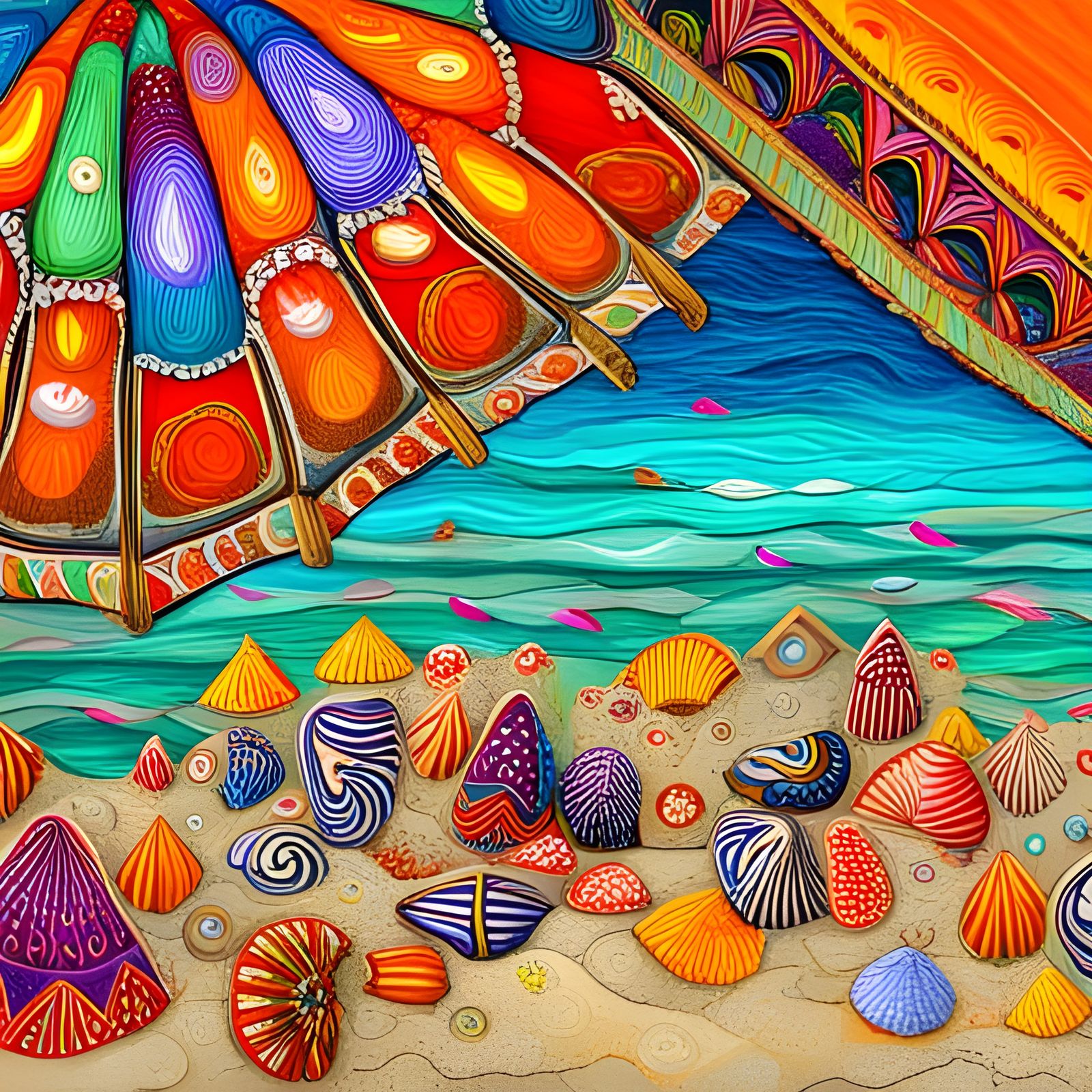 A Colorful Day at the Beach (naïve art)