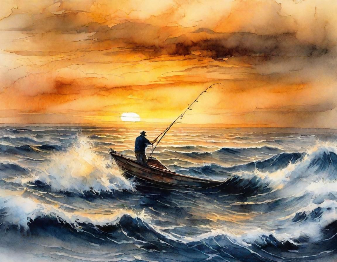 Fisherman's Battle: Seascape Painting in Impressionistic Sty...