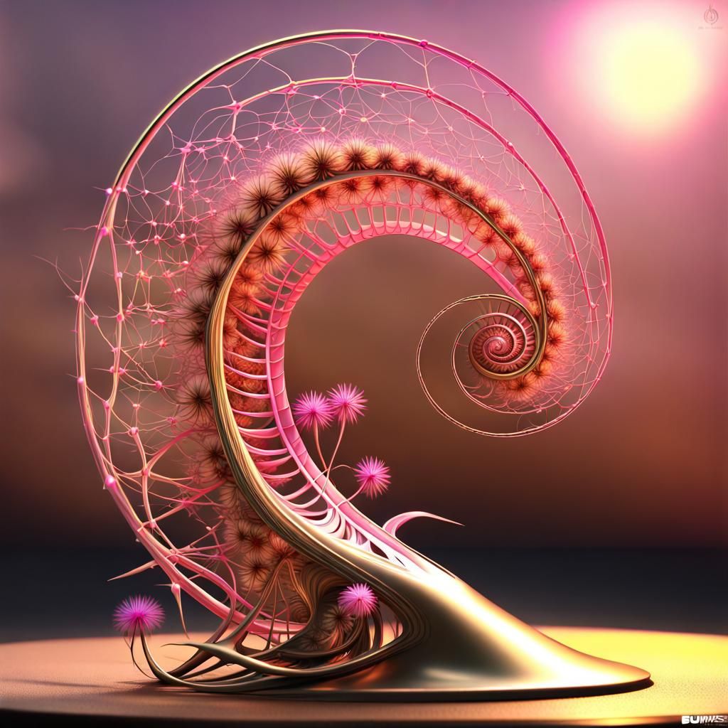 Intricate Ikebana Snail Statue with Fractal Details