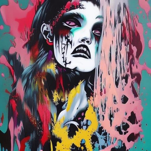 Creepy Horror Girl in Graffiti Street Art Style