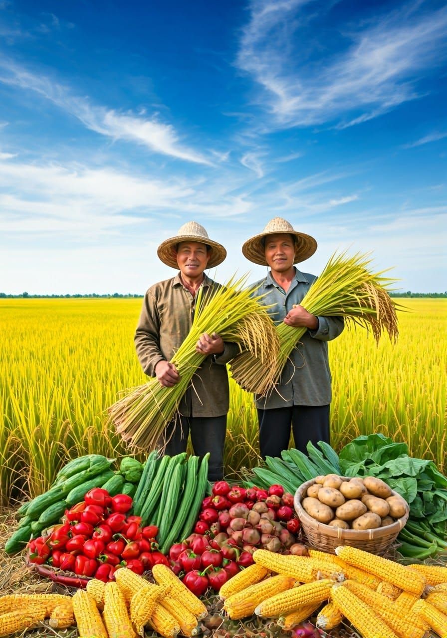 Golden Rice Harvest in the Chinese Countryside