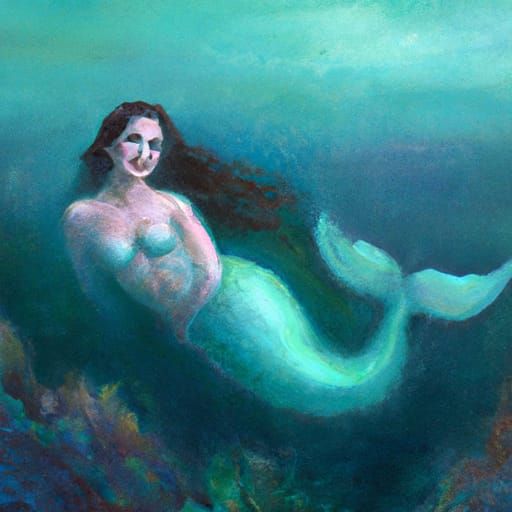 Ethereal Mermaid Swimming in Deep Sea Fantasy