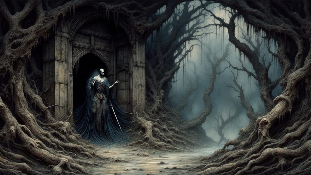 Skeletal Barbarian Emerges in Dark Fantasy Scene