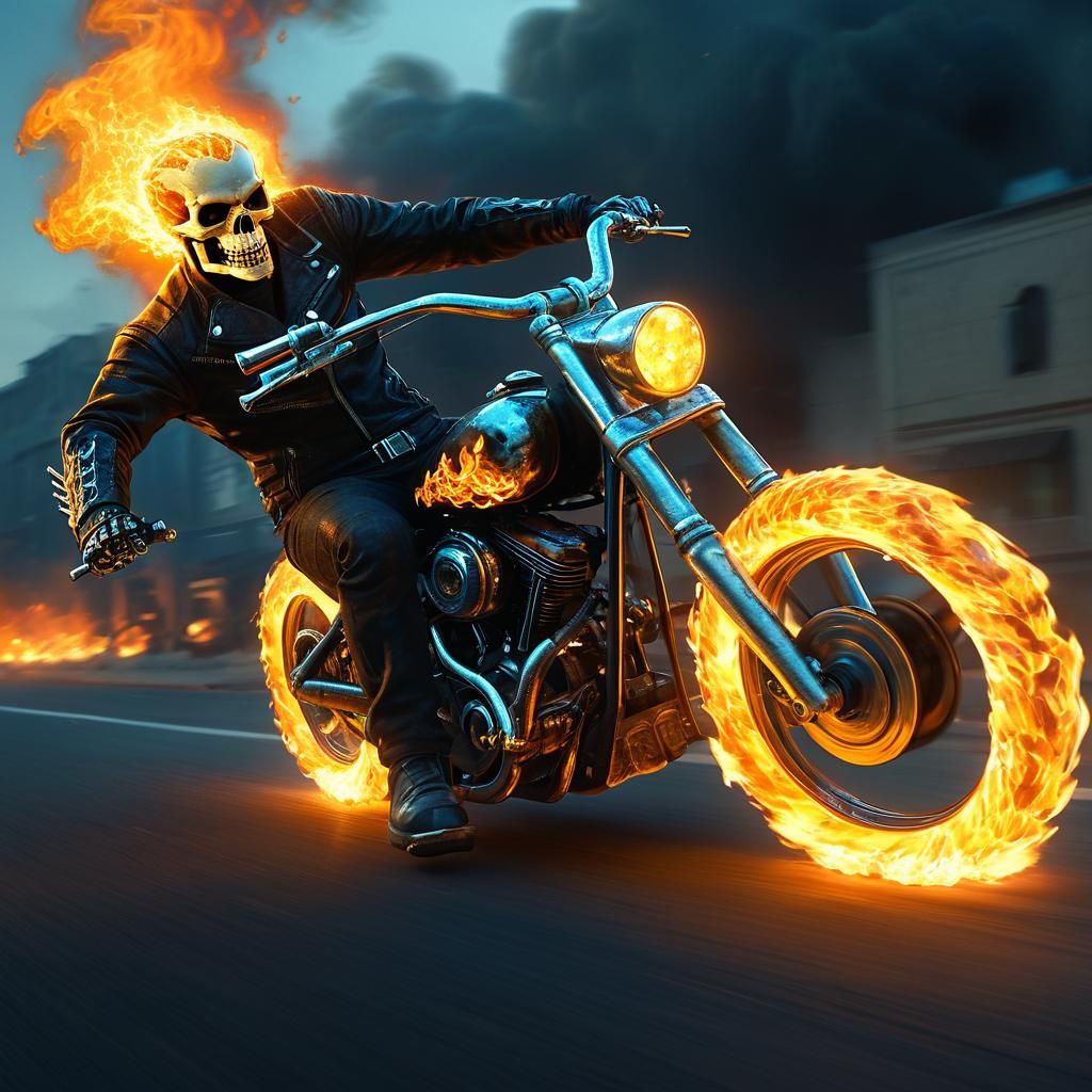 Ghost Rider on Fiery Bike: Hyper-Realistic Concept Art