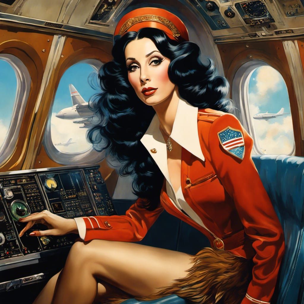 Glamorous Portrait on Airplane in Pin-up Style