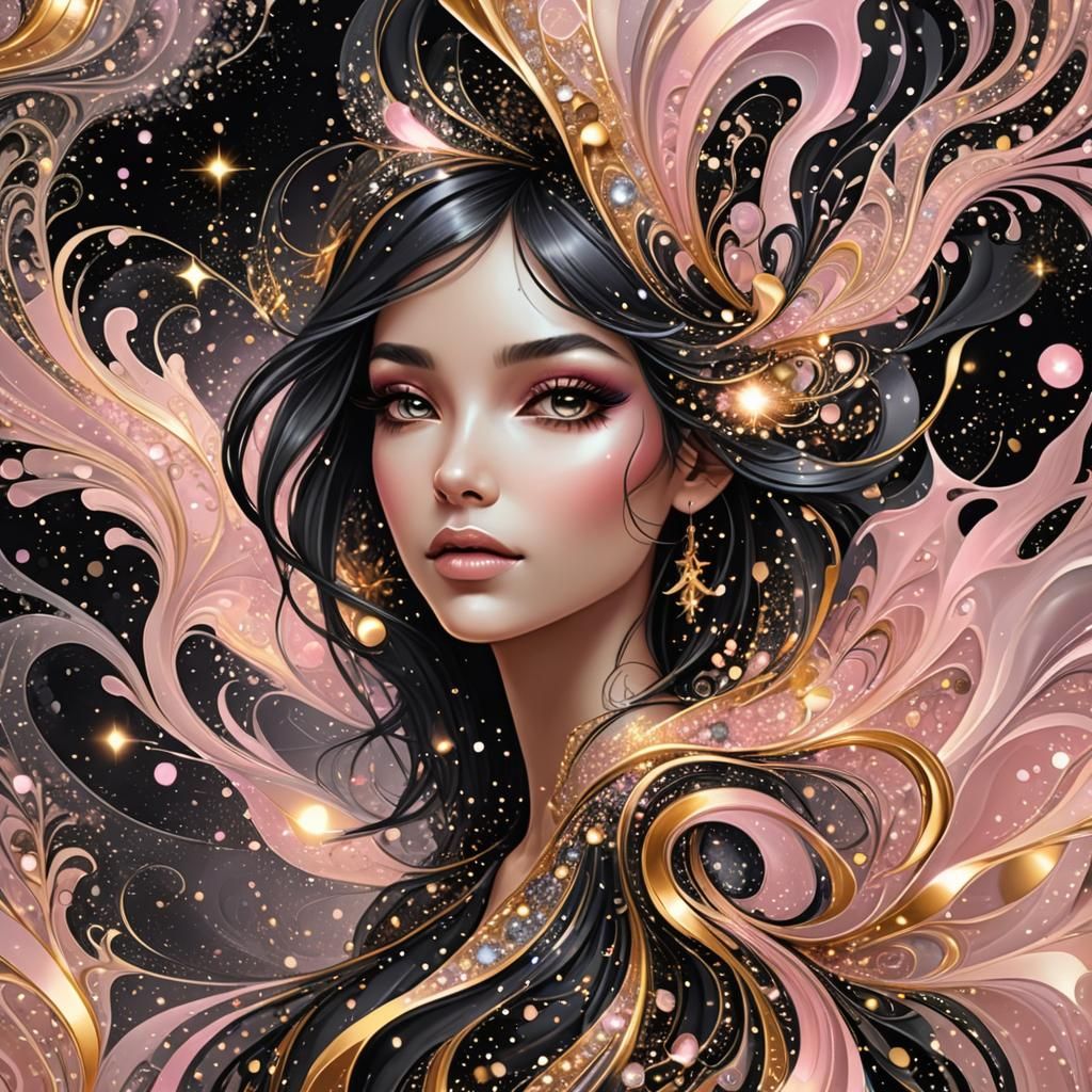 Galactic Woman with Sparkles in Abstract Style