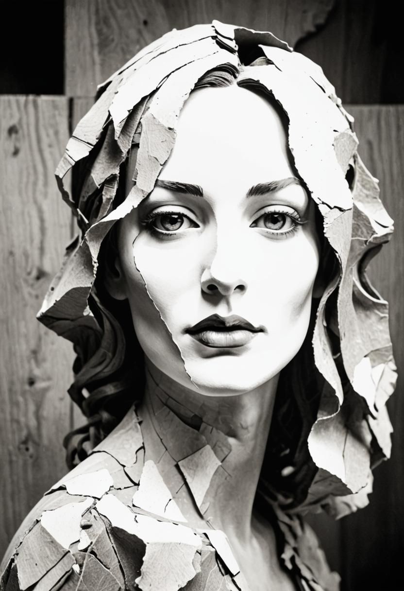 Surreal Stone Woman Portrait Inspired by Dali and Magritte