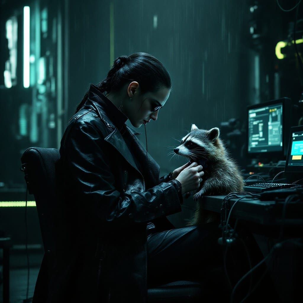 Trinity in a Futuristic Study of a Raccoon's Bow Tie