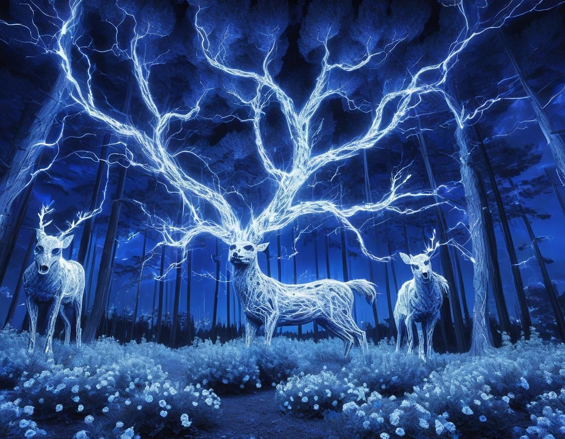 Electric Forest Landscape with Lightning Bolt Trees