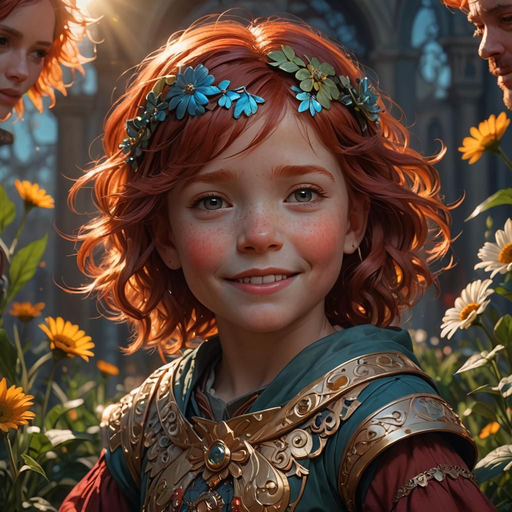 Radiant Red-Haired Girl: Art Nouveau Portrait