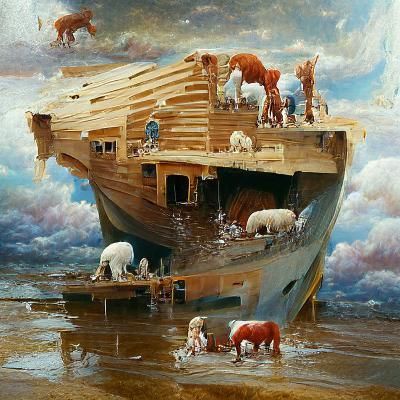 Noah's Ark in Oil Painting Style
