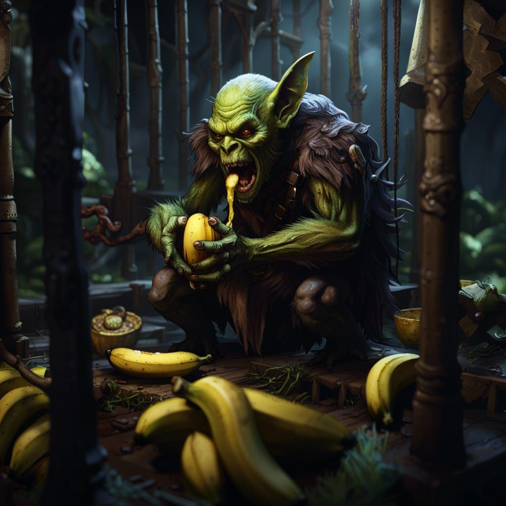 Goblins Feast on Banana: Dark Fantasy Concept Art