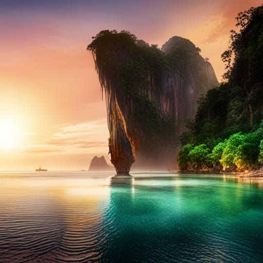 Krabi Limestone Cliffs: Watercolor Double Exposure