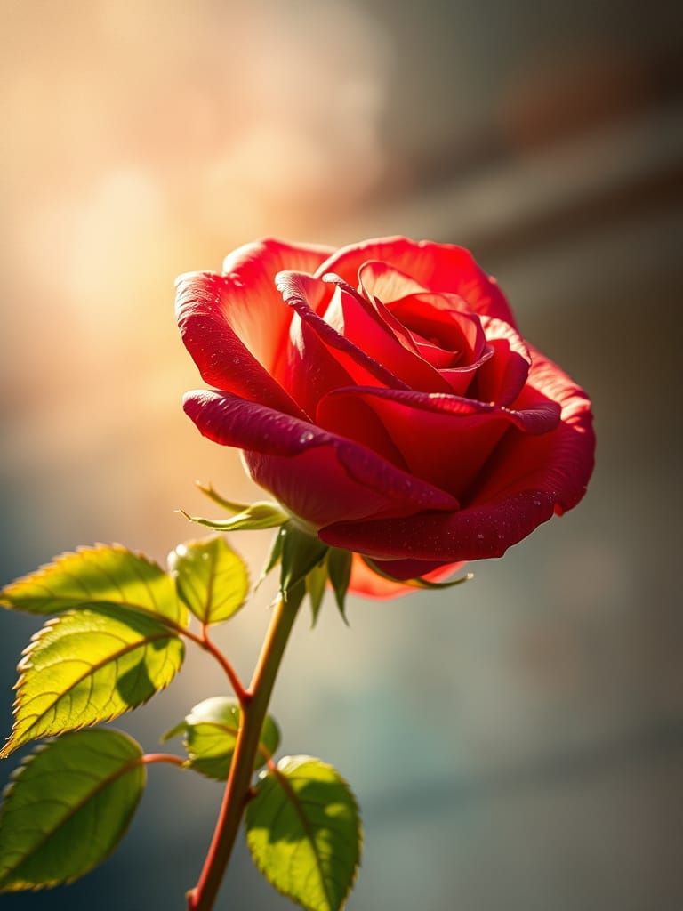 Flaming Red Rose in Watercolor Style