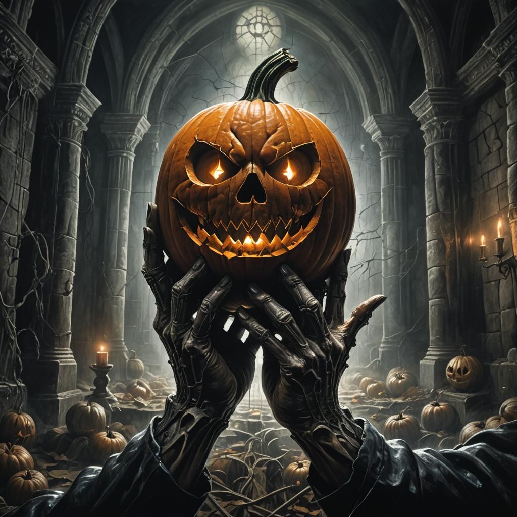 Eerie Pumpkin Carving in Macabre Gothic Horror Style
