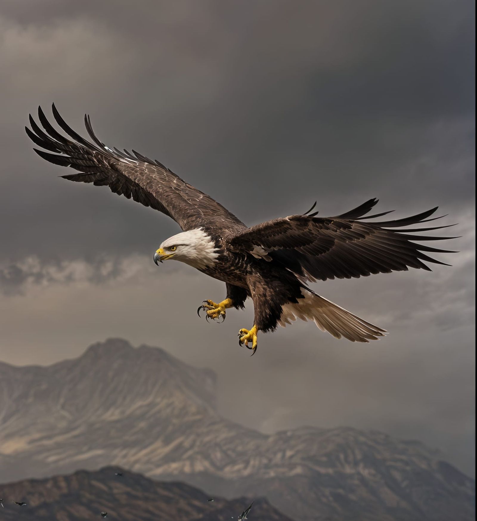 Bald Eagle Soaring Through Stormy Sky