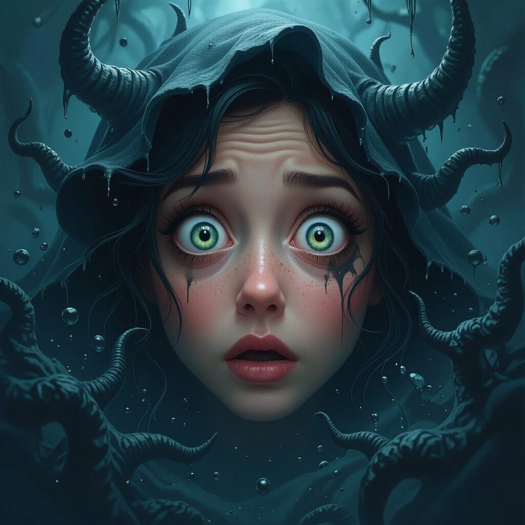 Scared Person Amidst Dark Shadows - Surreal Concept Art