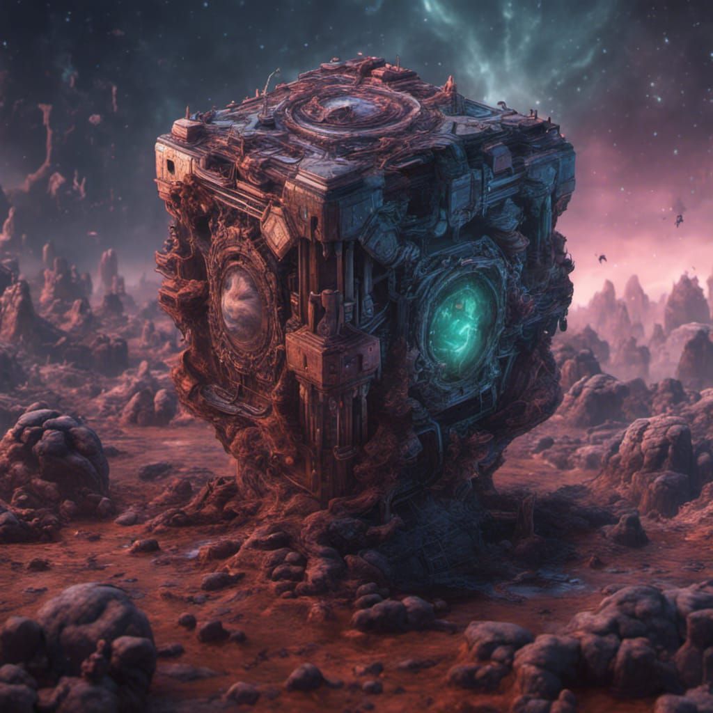 Detailed Alien Puzzle Cube Concept Art