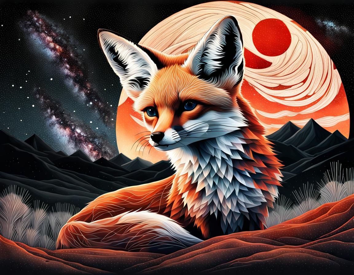 Cosmic Fennec Fox Double Exposure Art