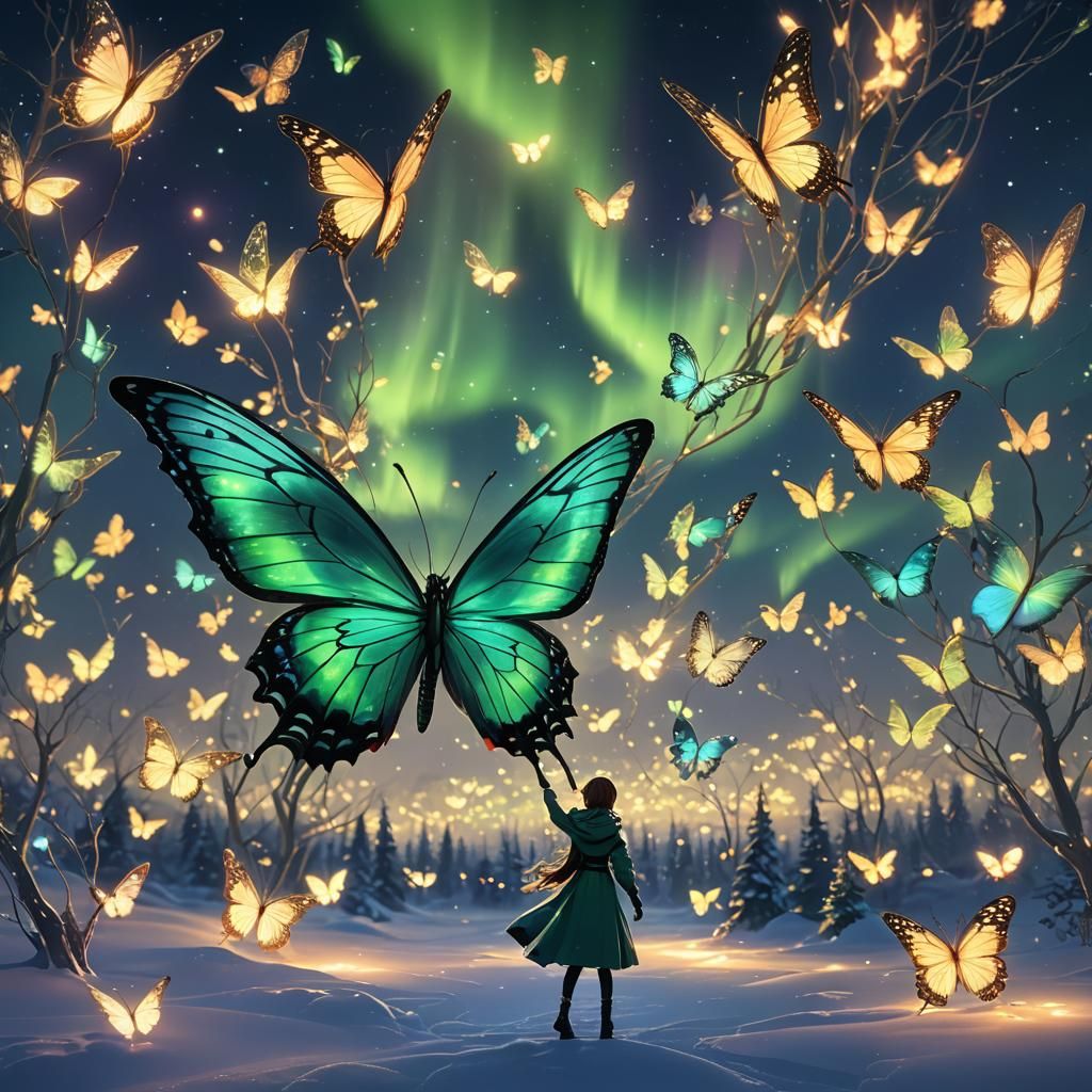 Aurora Borealis Butterfly in 3D Anime Style