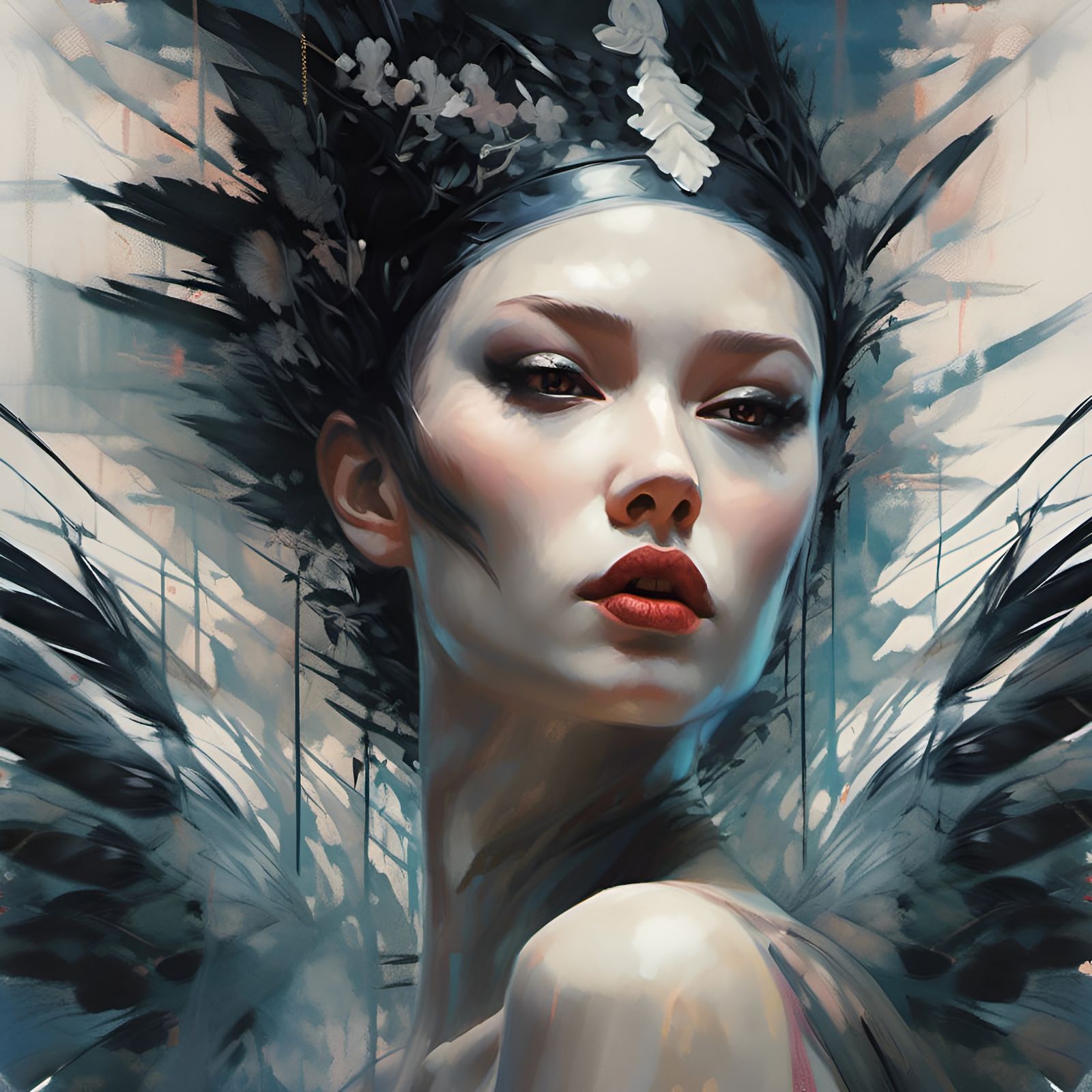 Black Swan in Digital Airbrush Fantasy Art