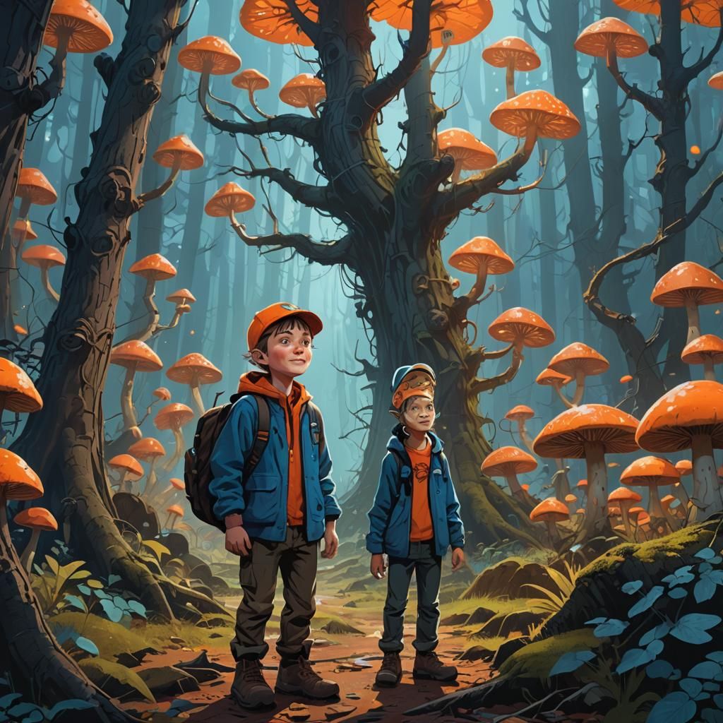 Mischievous Kid in Mystical Forest Concept Art
