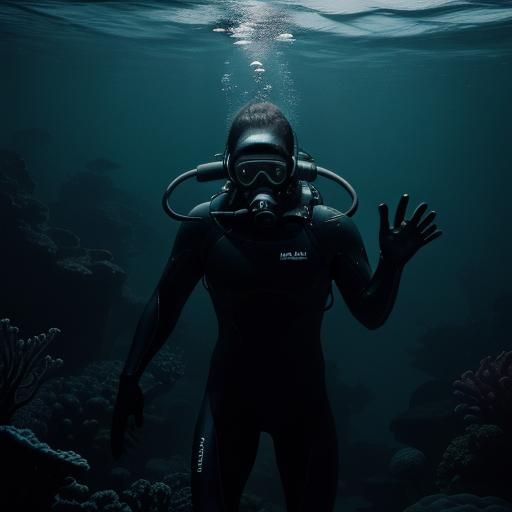 Diver Meets Giant Eel in Dark Depths