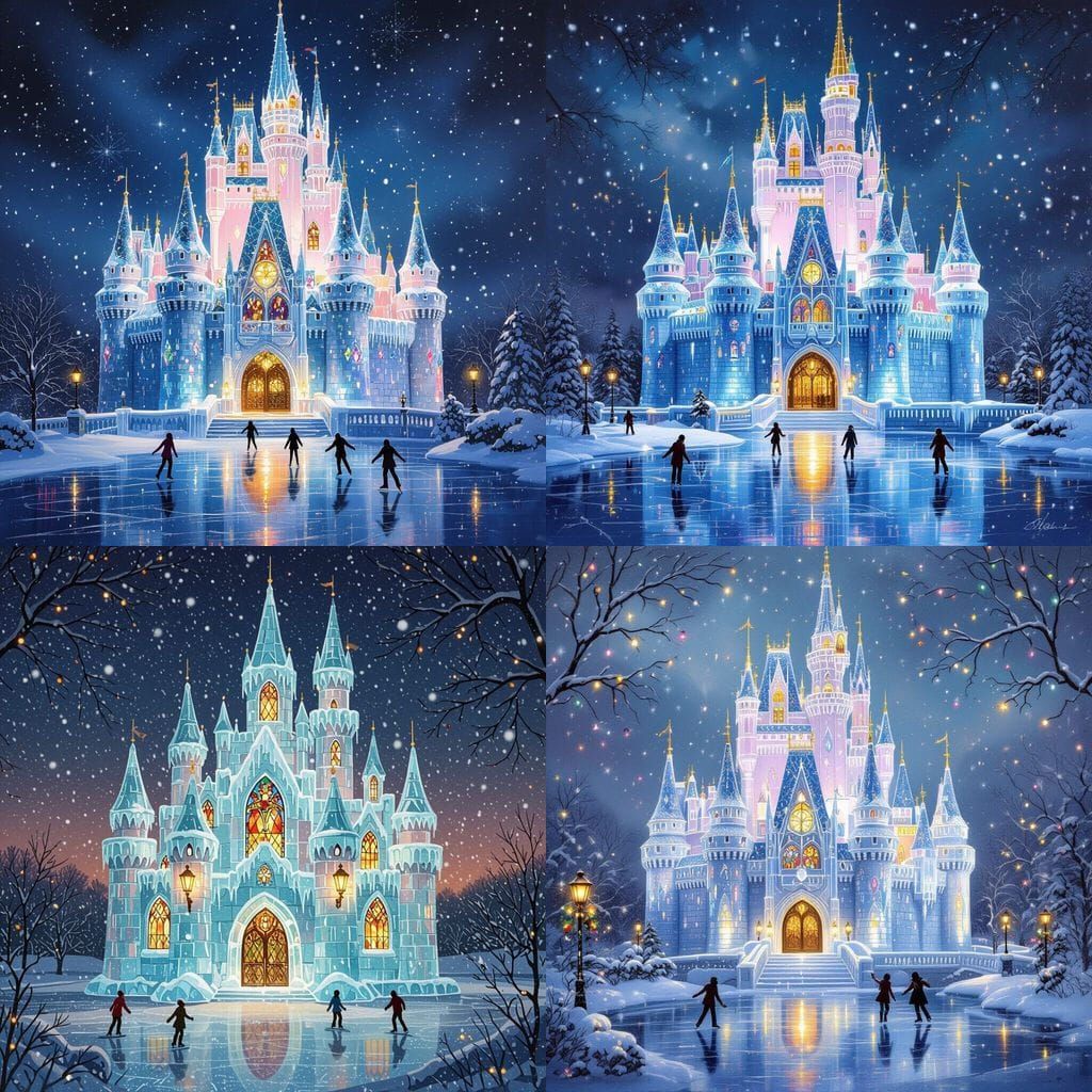 Vibrant Sparkling Ice Castle with Stained Glass Windows