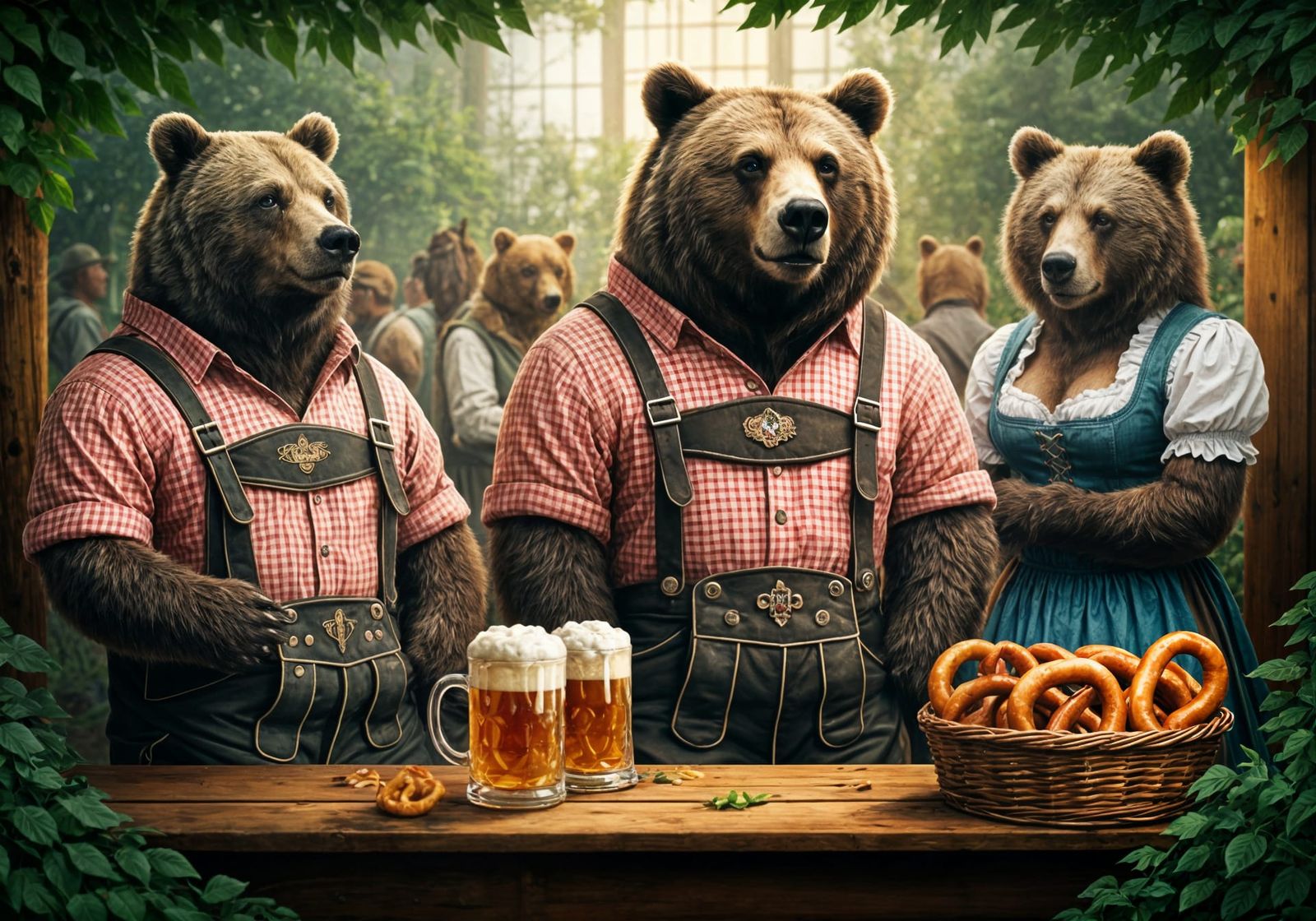 Bears Celebrate Oktoberfest in Digital Oil Painting