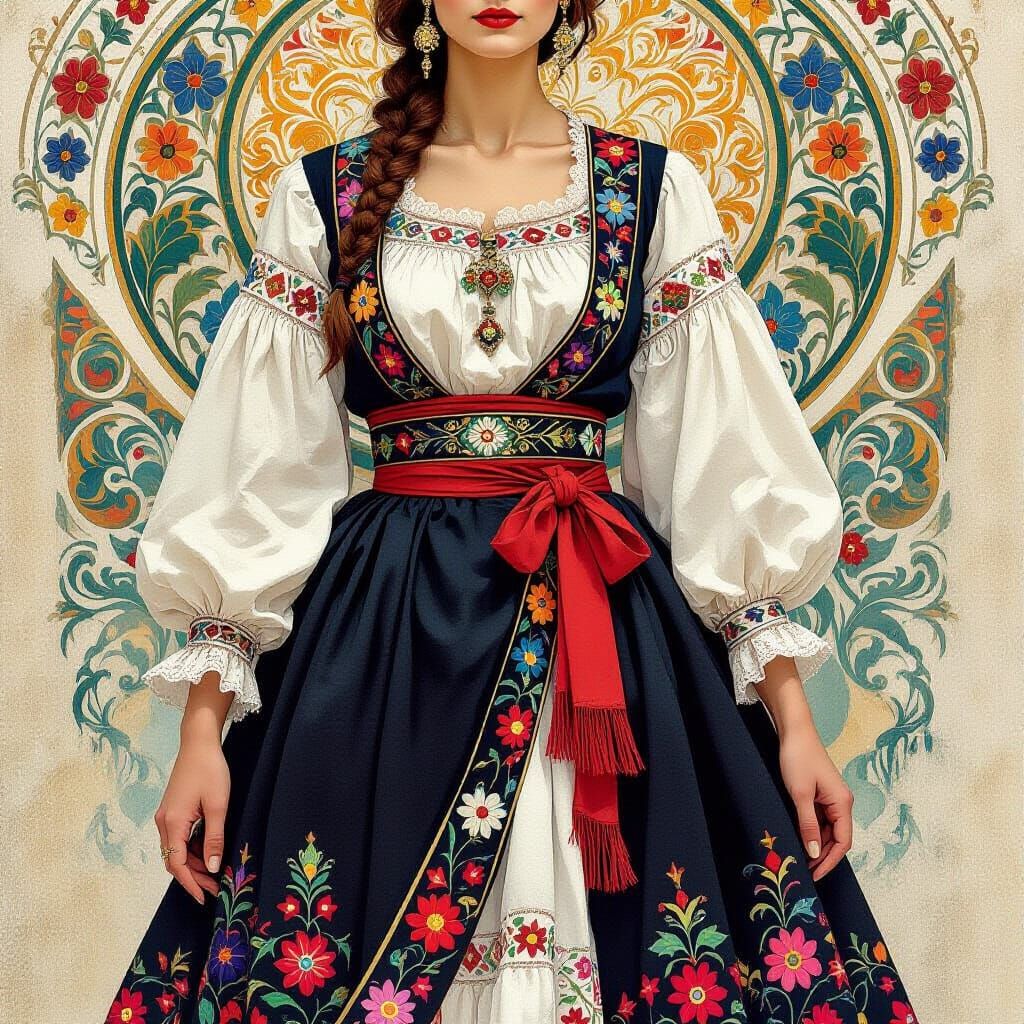 Albanian Dress in Alphonse Mucha Style