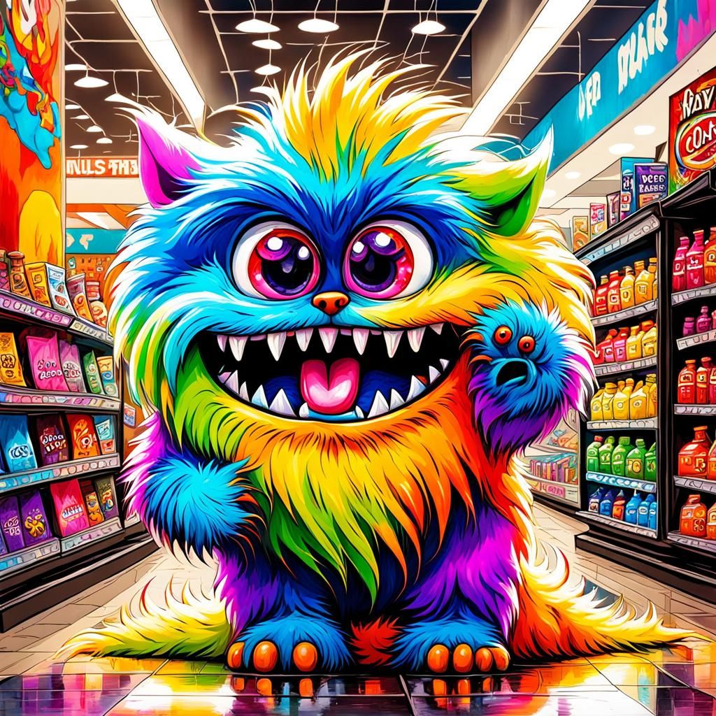 Colorful Furry Monster Tantrum in Graffiti Art Style