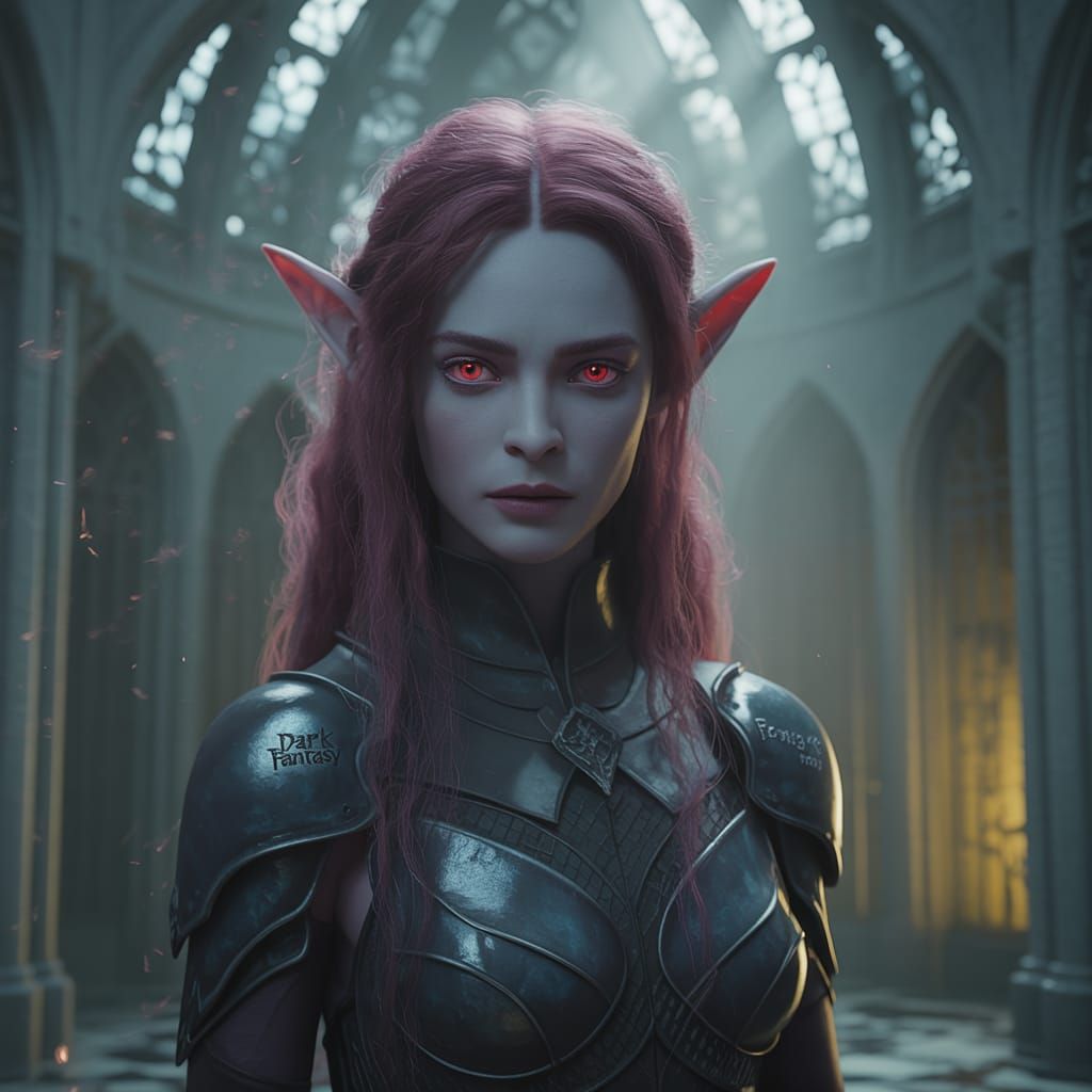 Elven Woman in Gothic Cathedral - Dark Fantasy Art