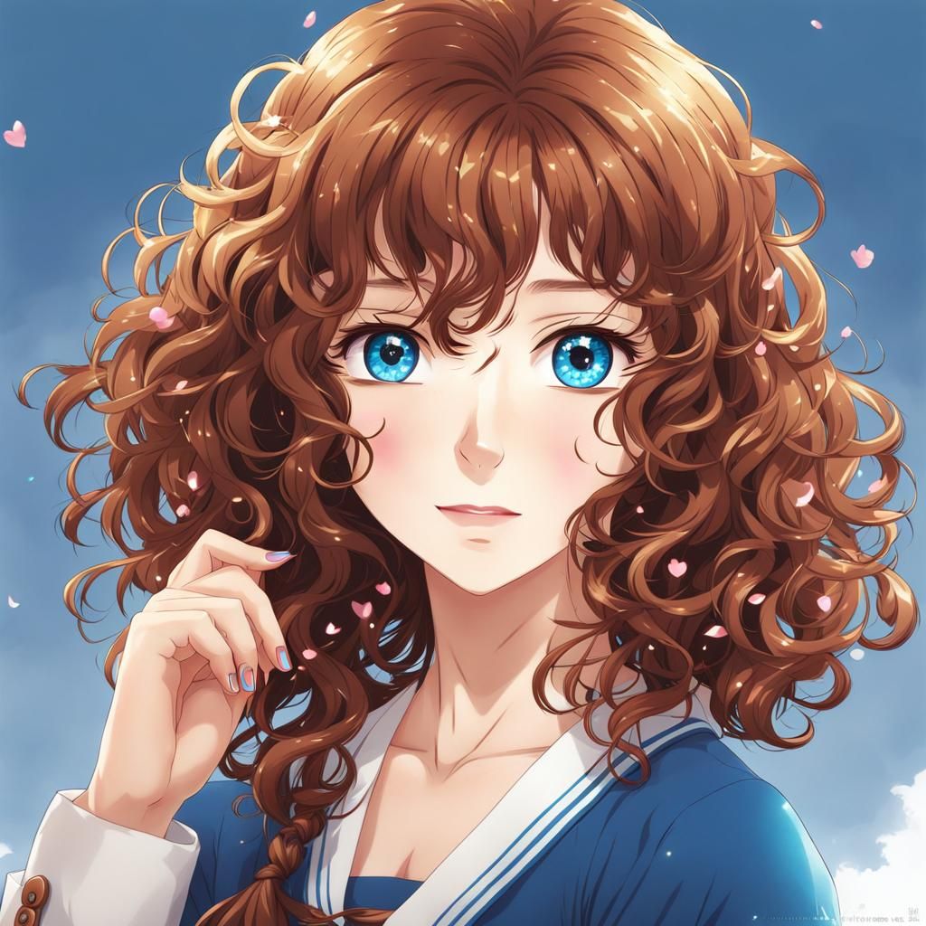 Anime Style Girl with Brown Hair and Freckles