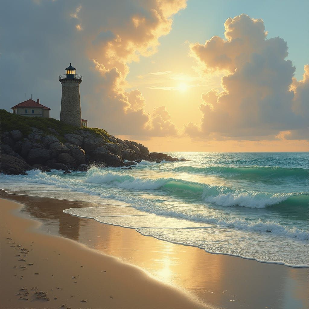 Golden Sunrise Over Serene Coastal Landscape