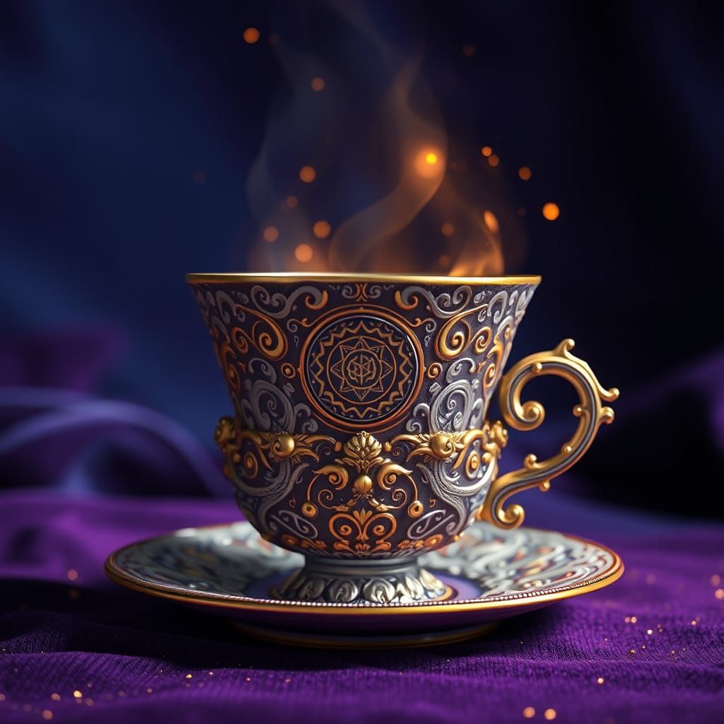 Ornate Teacup Within Teacup: Dreamlike Digital Art