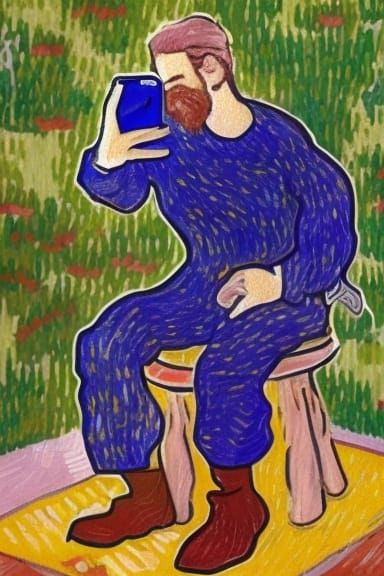 Man with Phone: A Van Gogh Inspired Scene