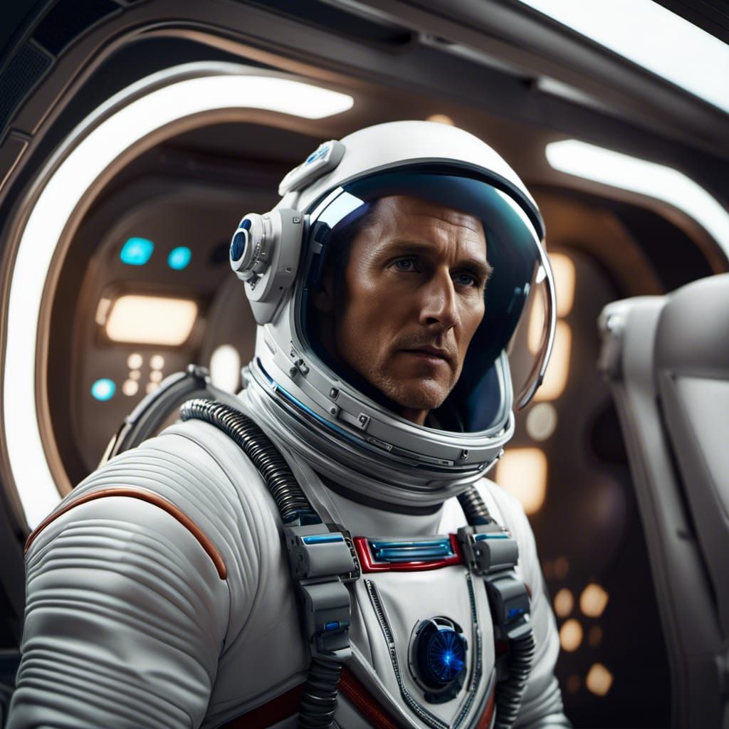 Photorealistic Portrait of Matthew McConaughey in Spacesuit
