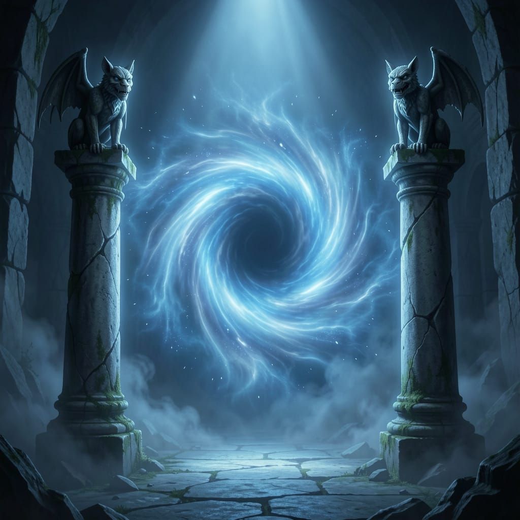 Mysterious Blue Portal Transforms Dark Fantasy Landscape