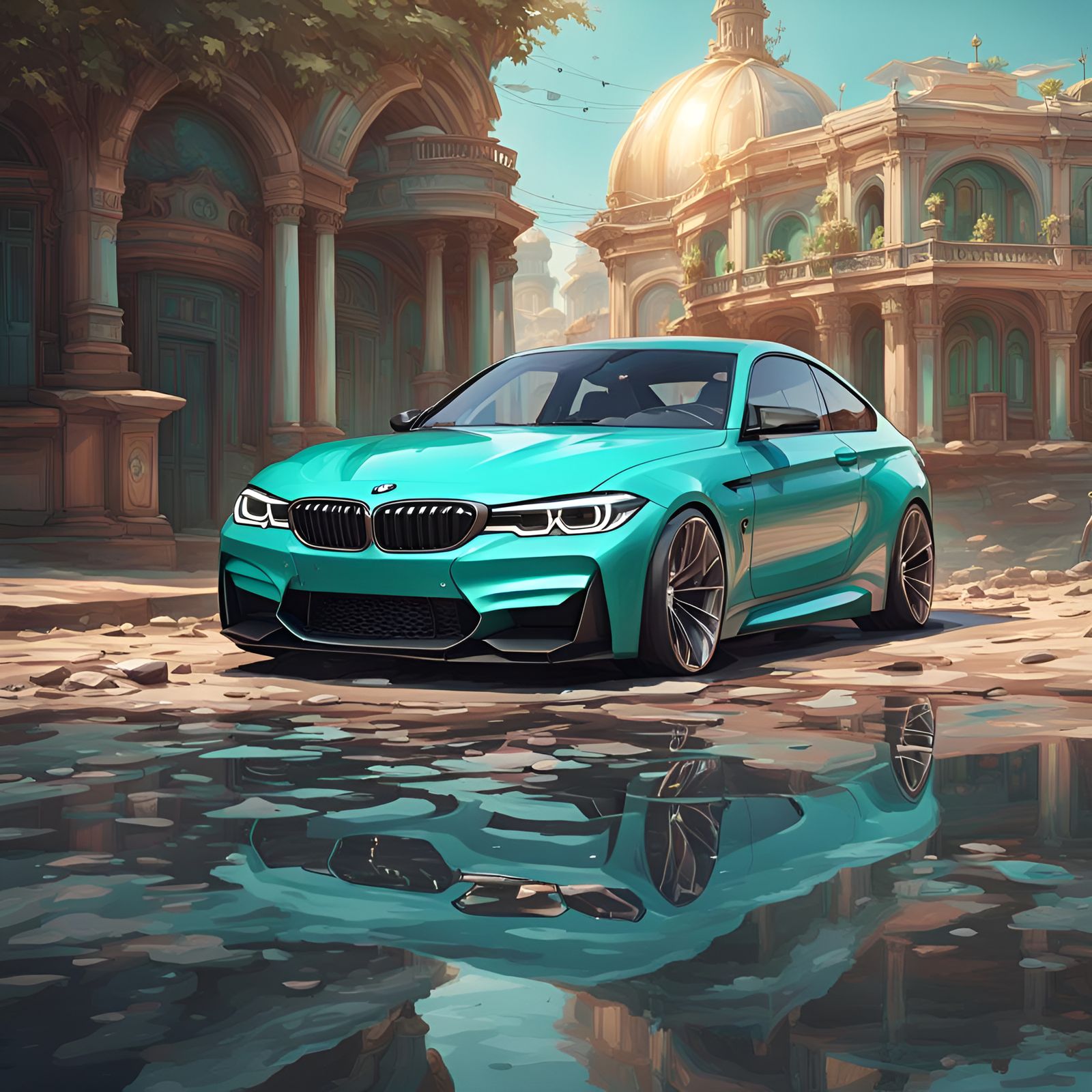 Turquoise BMW Car: Hyperdetailed Automotive Concept Art