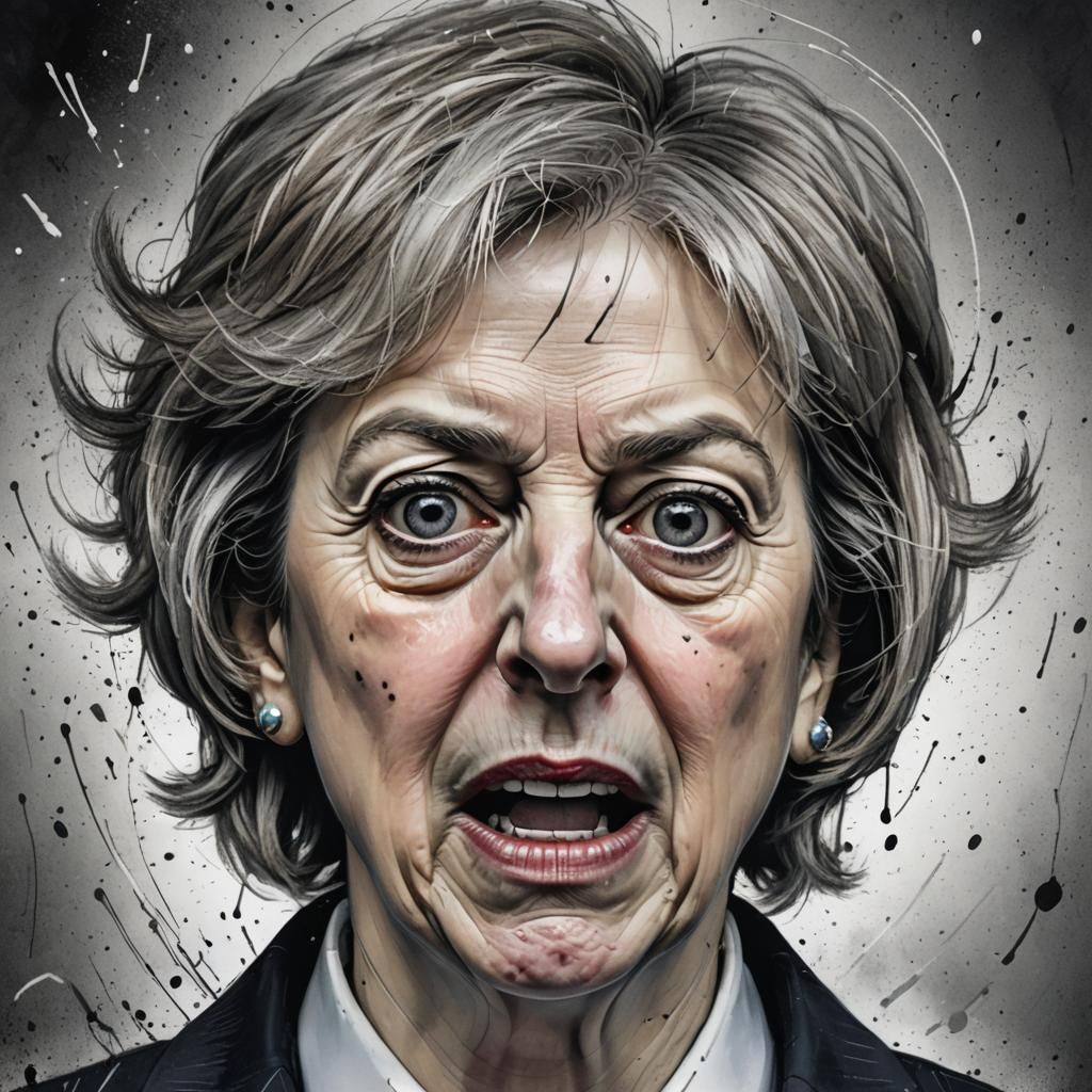 Theresa May Grotesque Caricature in Charcoal Style