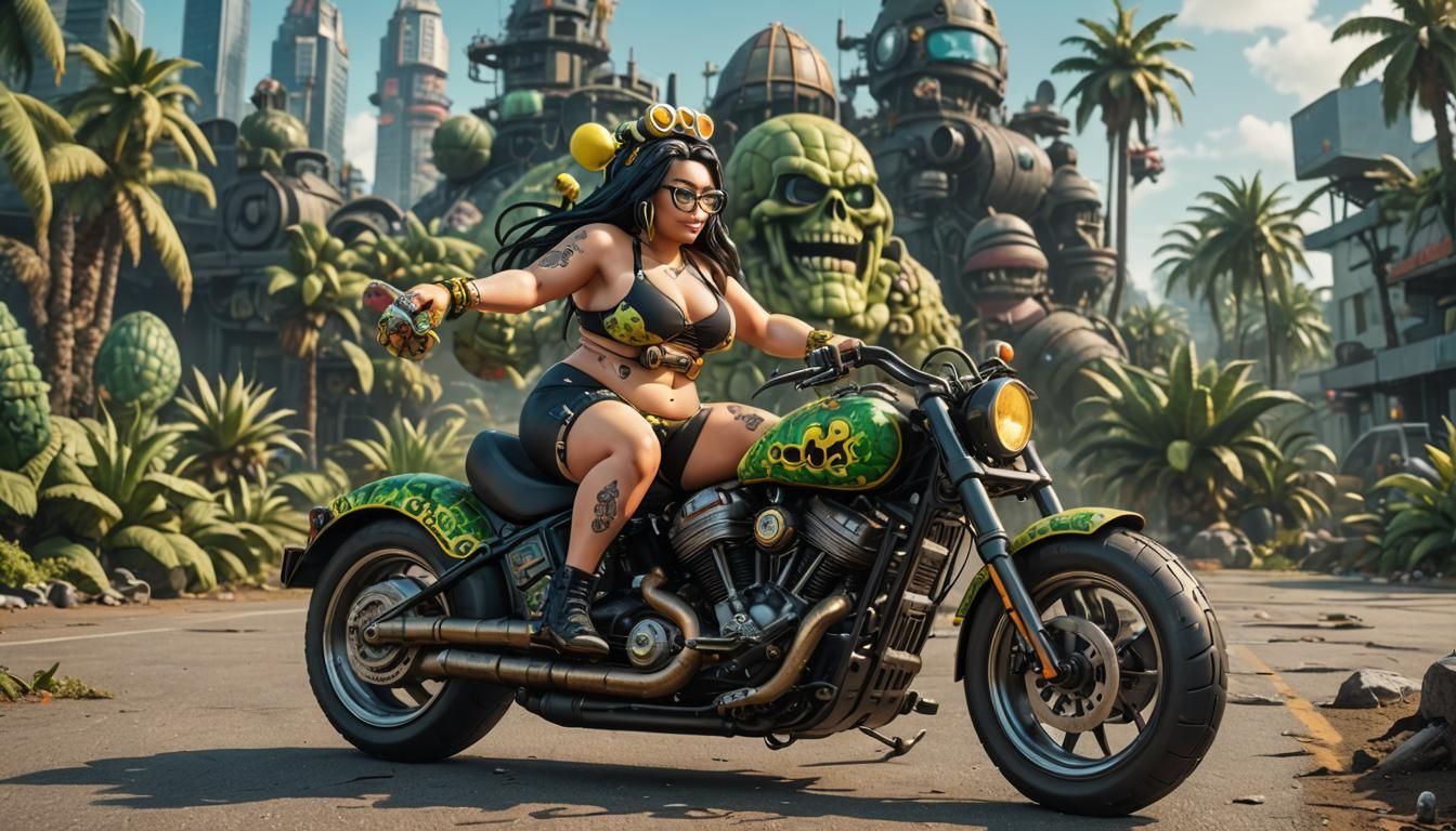 Riding a Harley Motorbike through a Kryptonite Cannabis Field