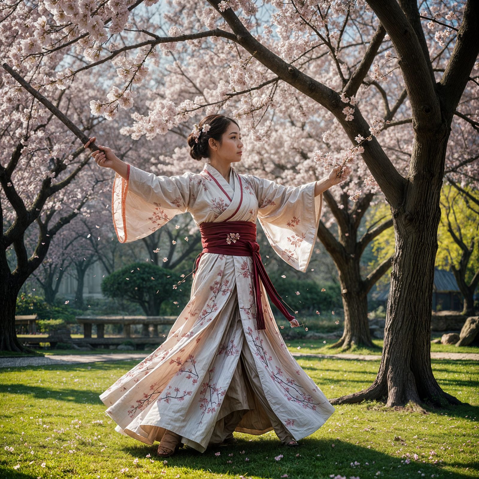 Sword Dance Among Cherry Blossoms: Cinematic Film Still