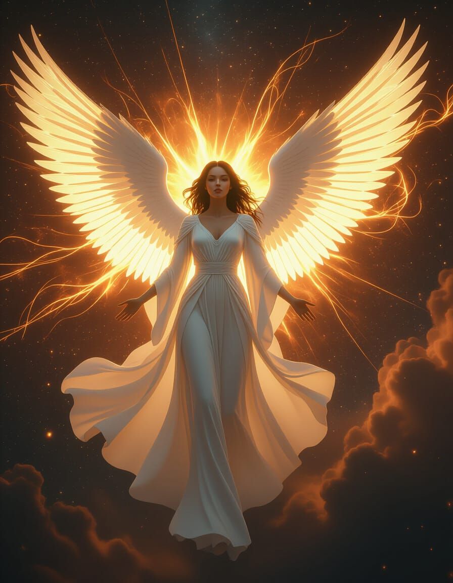 Celestial Angel Amidst Solar Flares
