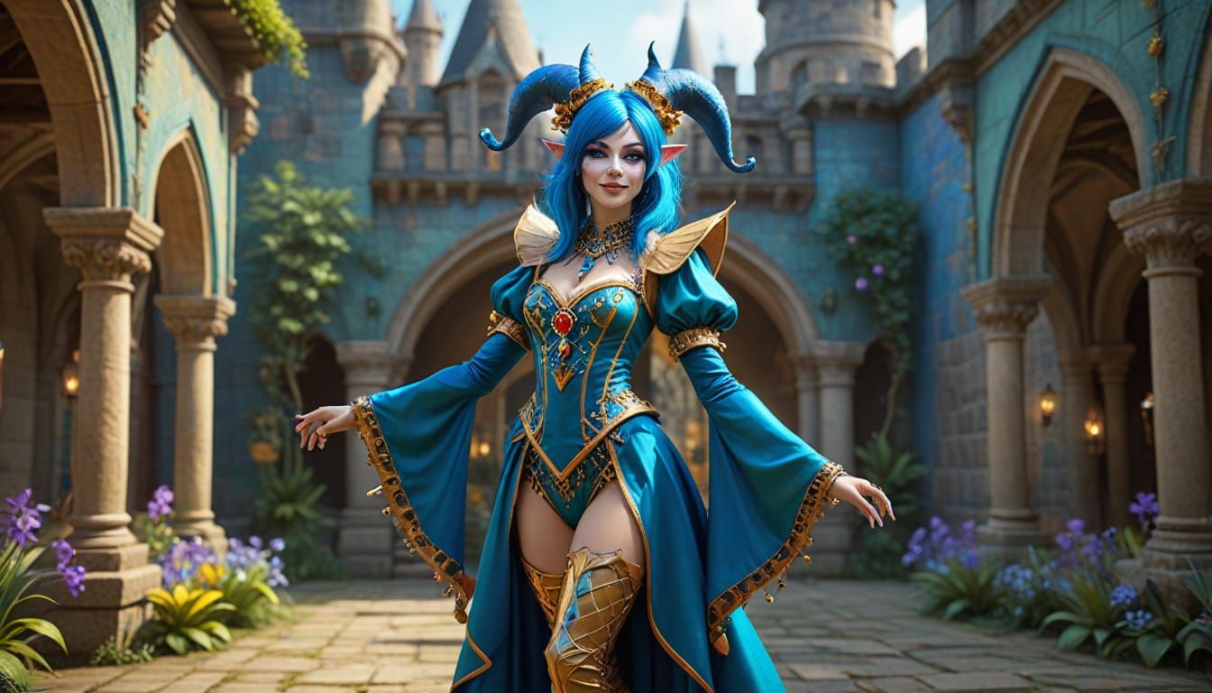 Whimsical Wombo Jester in Hyperrealistic Boho Attire